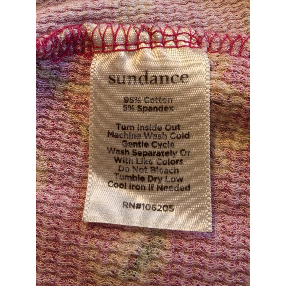 Sundance Loretta Thermal Tee Womens XS Waffle Knit Top Floral Velvet Cuff Pink - Picture 6 of 6